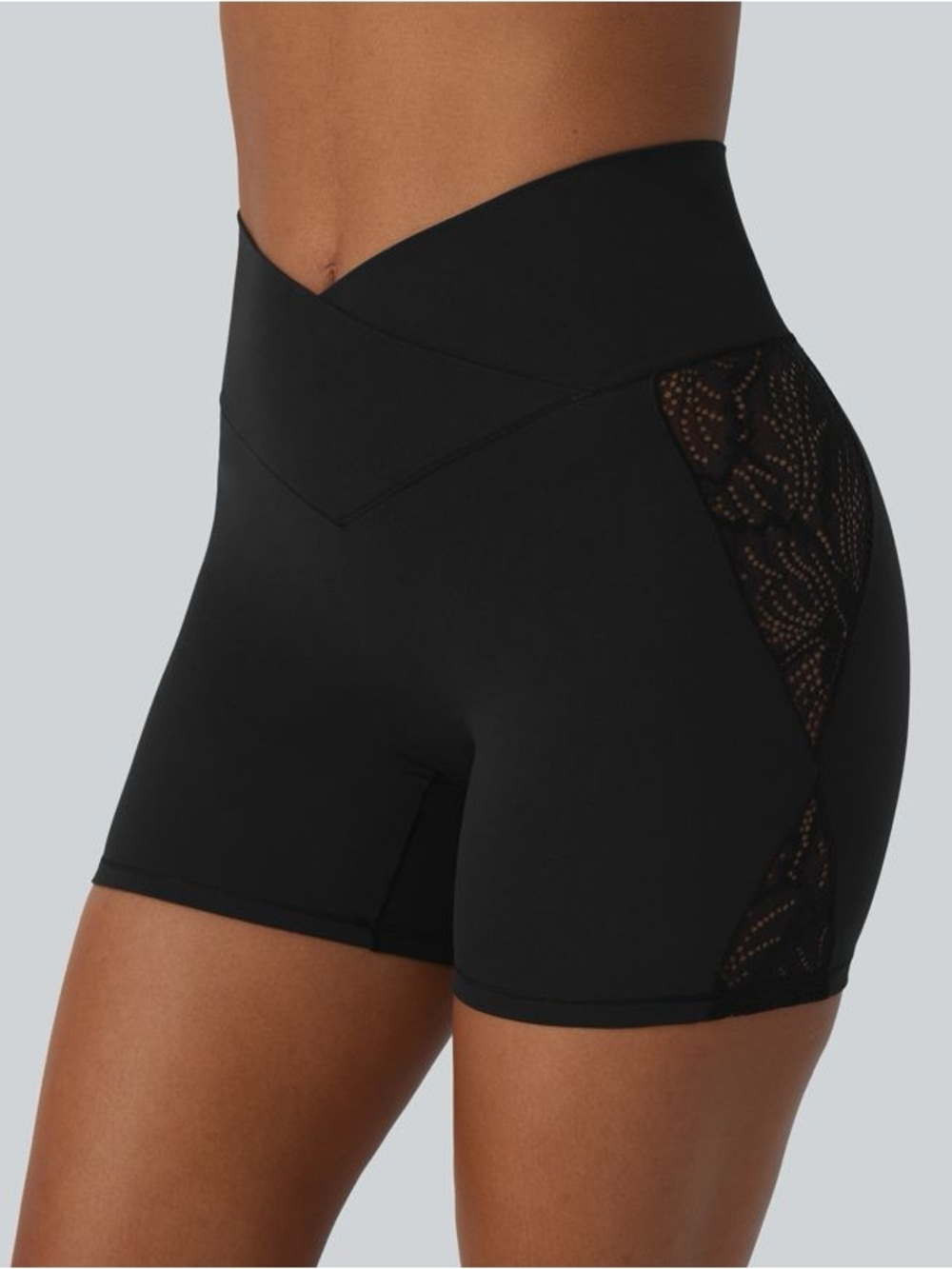 HALARA Black High-Waist Bike Shorts with Lace Side Panels